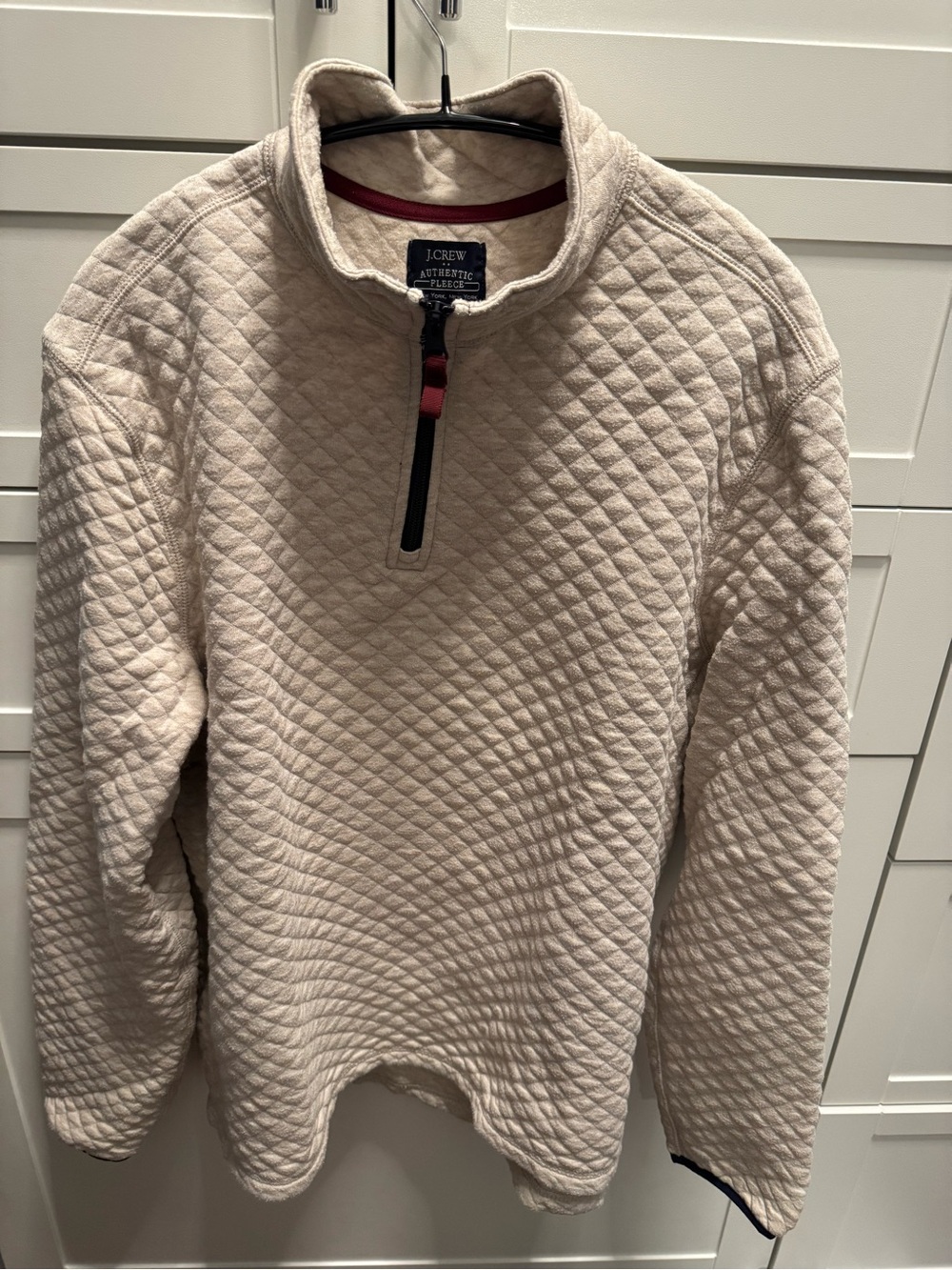 J.Crew Authentic Fleece Quilted Cream Pullover 1/4 Zip Sweatshirt Men’s Medium